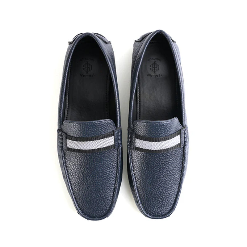 Classic Textured Leather Driving Blue Loafer