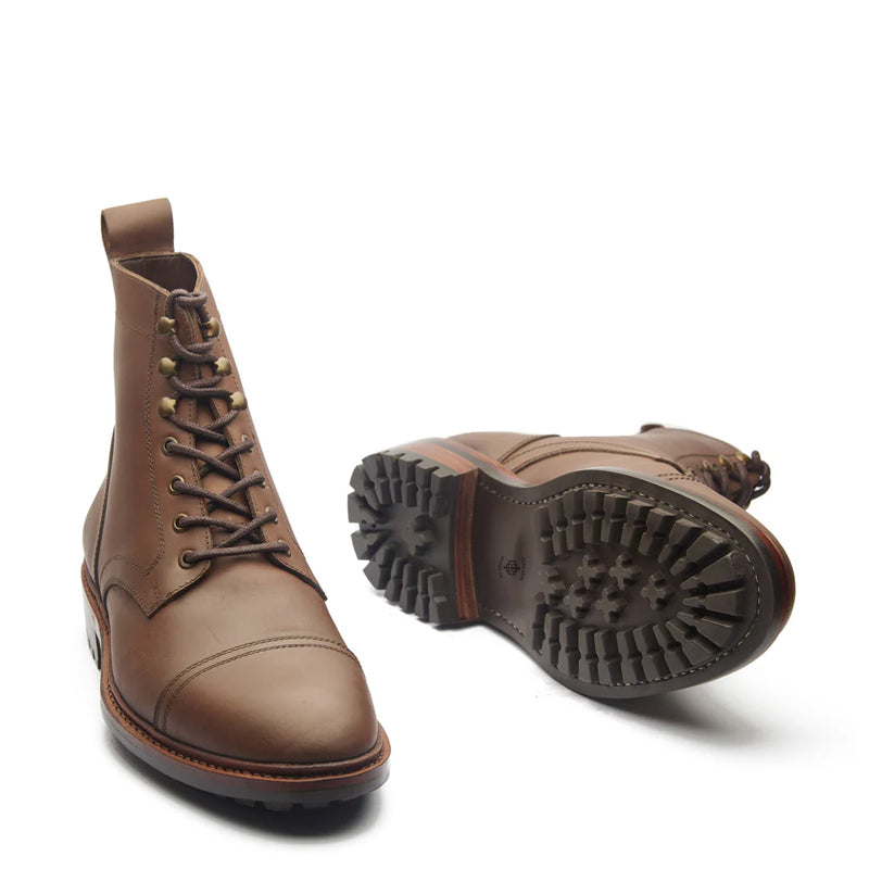 Premium Leather Lace-Up Cap-Toe Derby Boot Brown