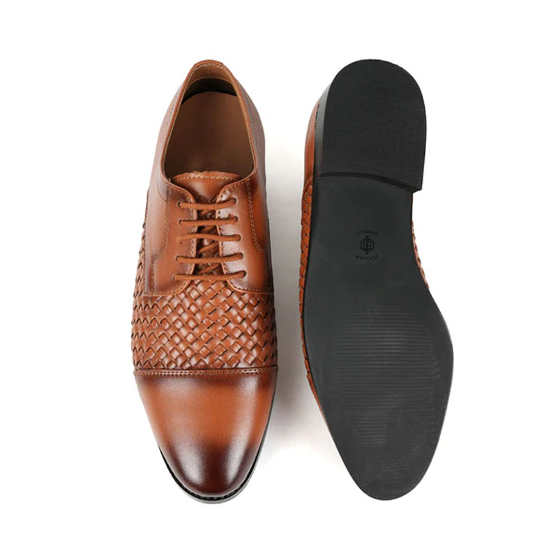 Men Braided Captoe Leather Oxford Shoe Black