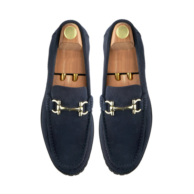 Suede Leather With Horse-bit Buckled Black Loafer