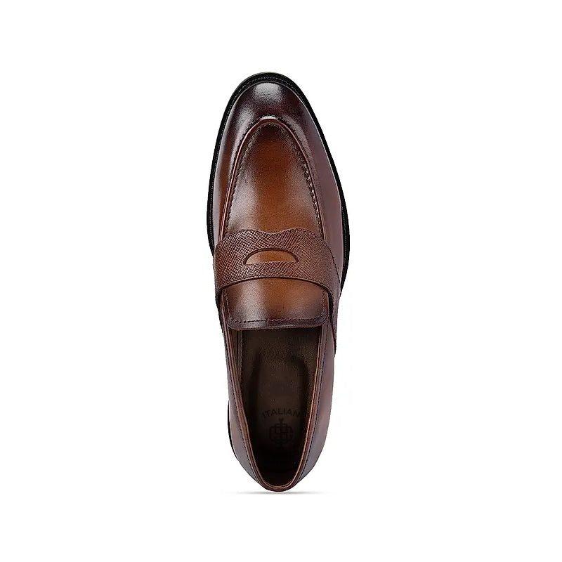 Men Classic Polished Leather Penny Brown Loafer