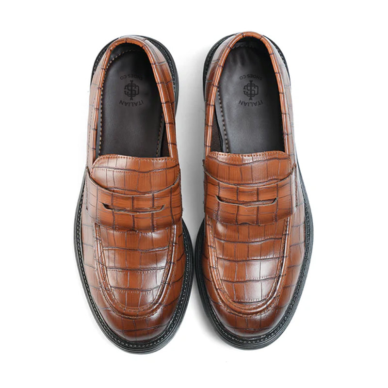 Premium Crocodile-Textured Leather Loafer Tan