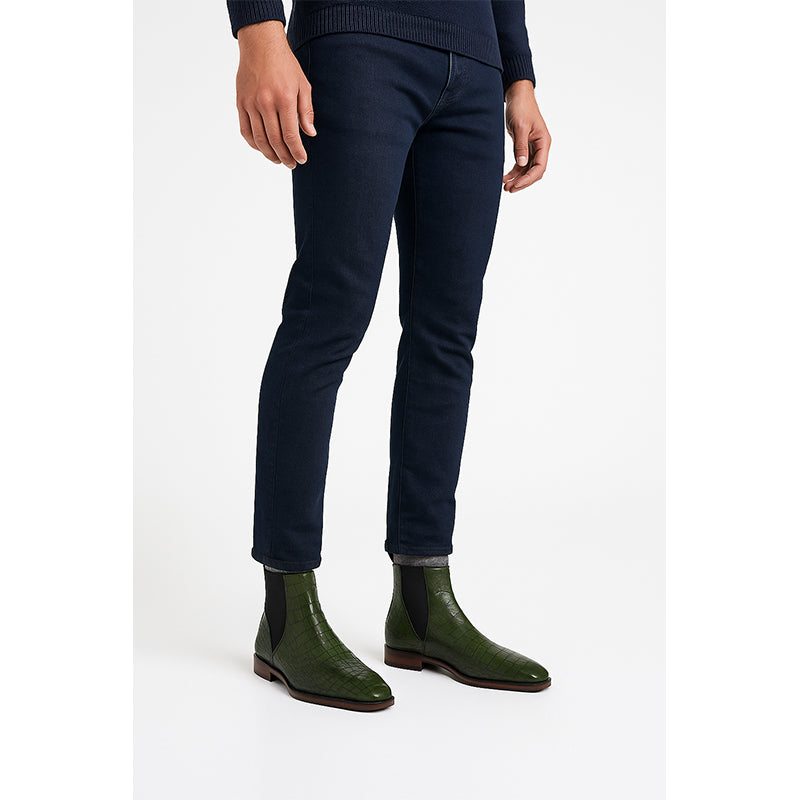 Men's Croco Leather Green Chelsea Boots