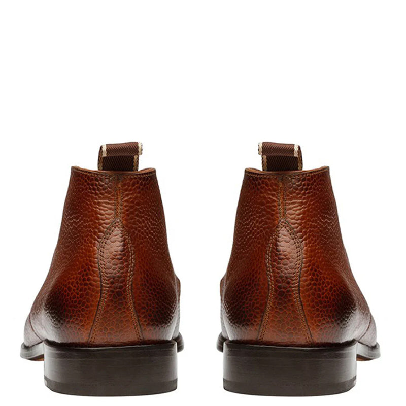 Handmade Solid Leather Grain Chukkas Boot Brown