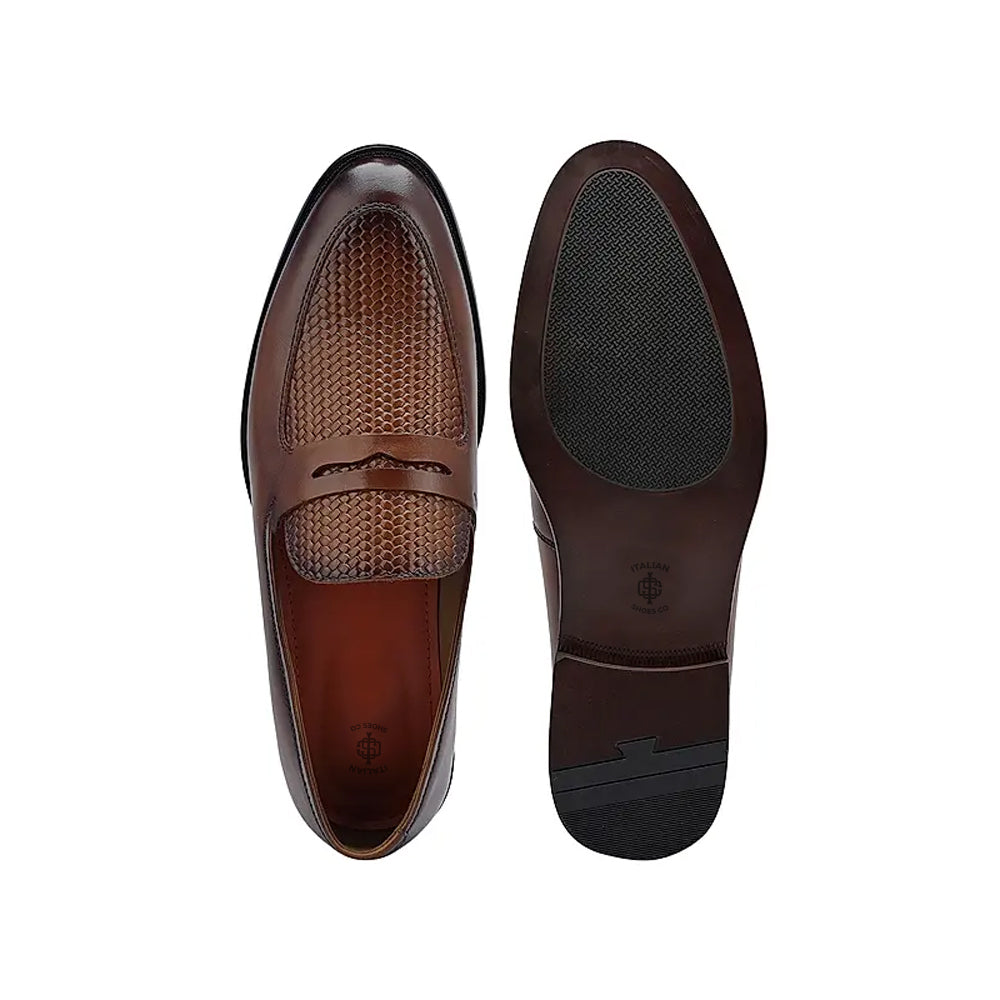 Men Handmade Textured Leather Formal Brown Loafer