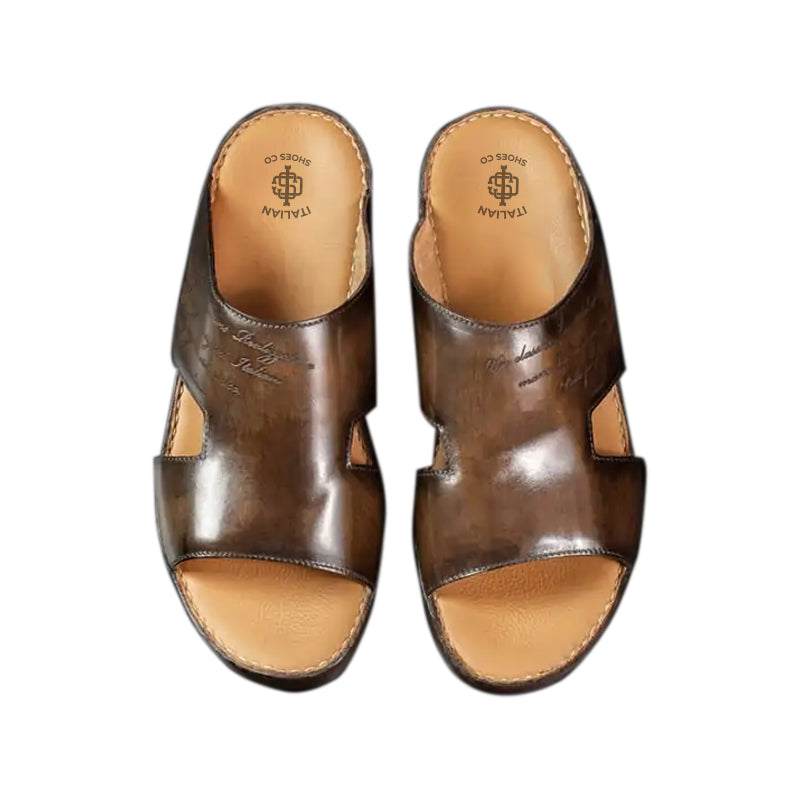 Handmade Luxury Leather Comfort Arabic Black/Green Sandal