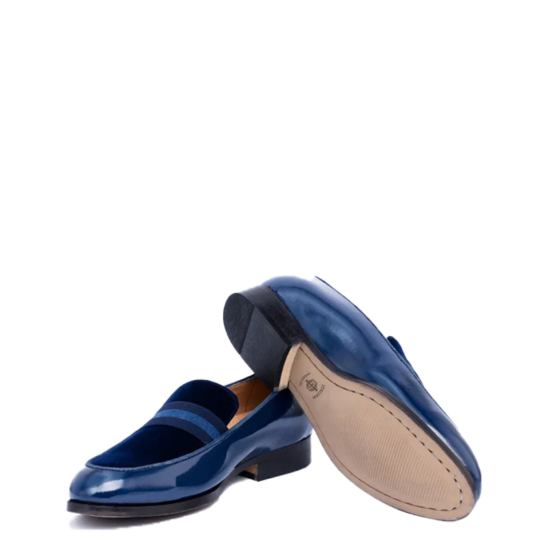 Upper Suede Patent Shiny Leather Blue Loafer