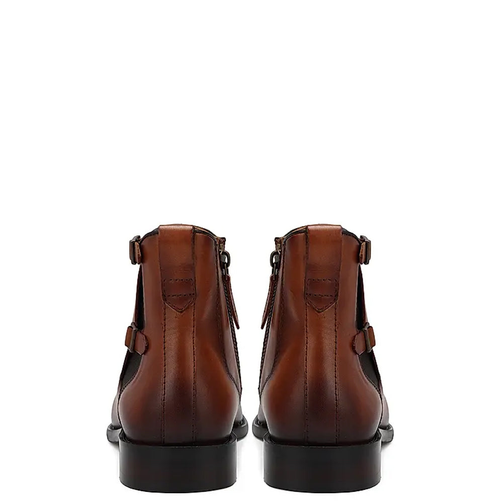 Plain Double Buckle Leather With Side-Zipper Boots