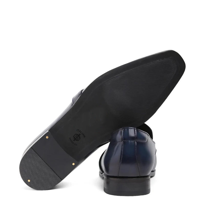 Classic Design Polished Shiny Leather Blue Loafer