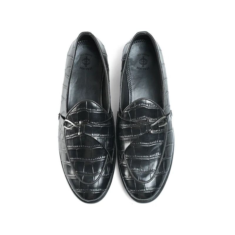 Side Hook Croco Leather Formal Grey Loafer
