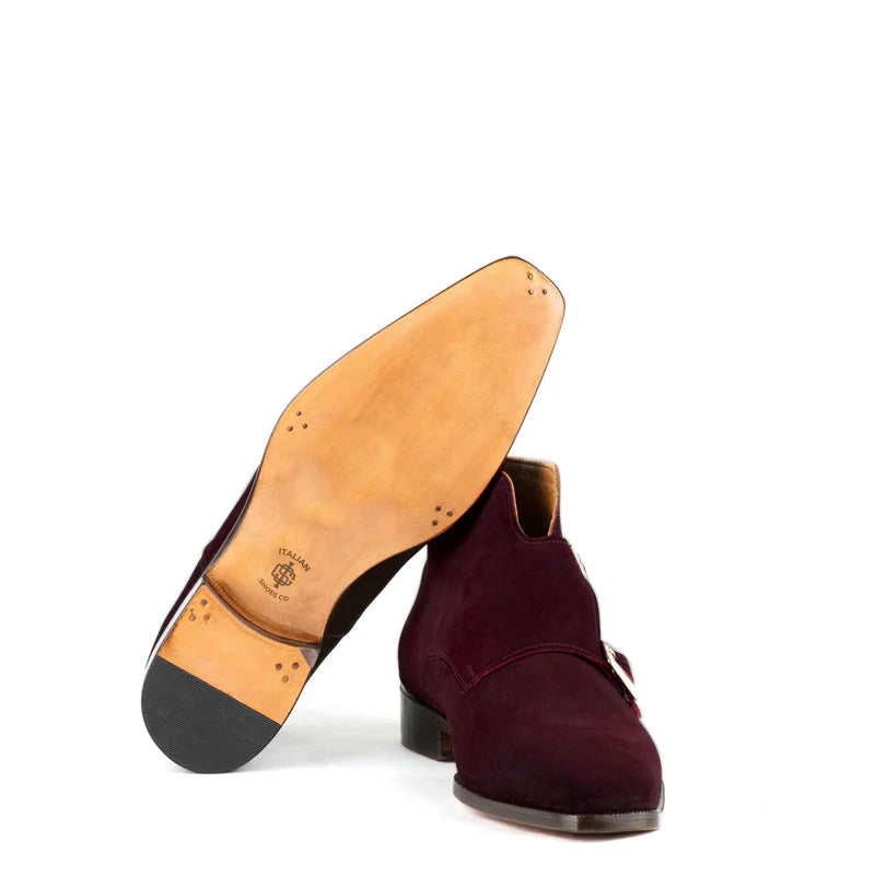 Classic Suede Leather Double Monkstraps Ankle Boot Brown