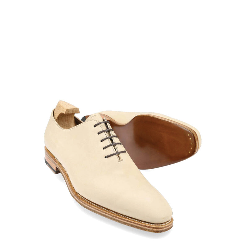 Plain Wholecut Solid Leather Oxford Shoe Beige