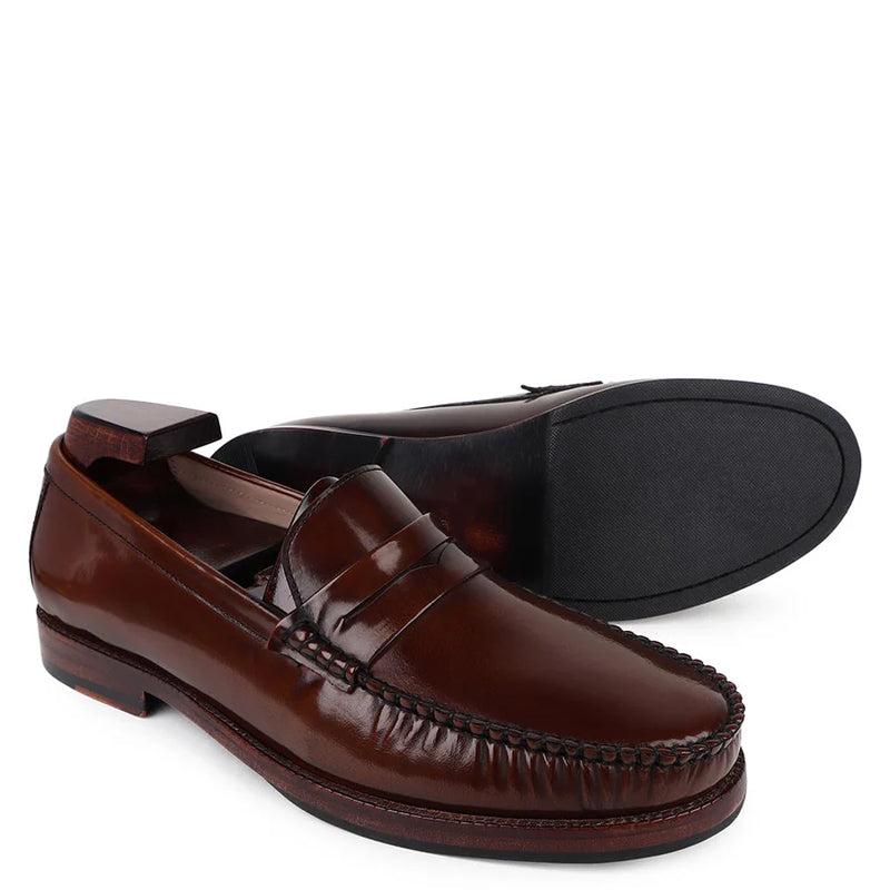 Classic Plain Shiny Leather Penny Loafer Brown