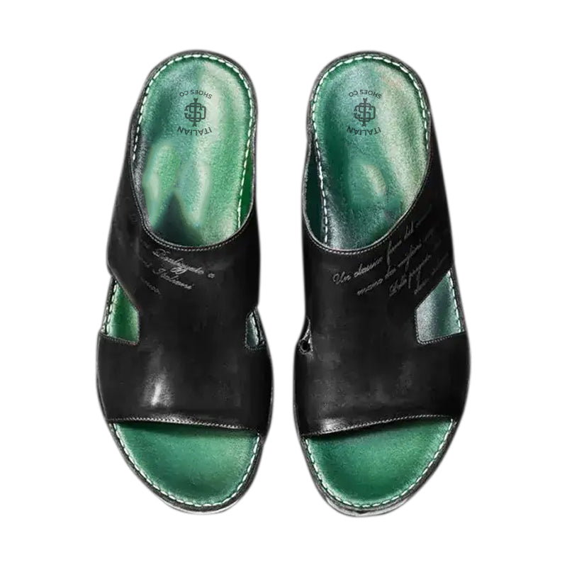 Handmade Luxury Leather Comfort Arabic Black/Green Sandal