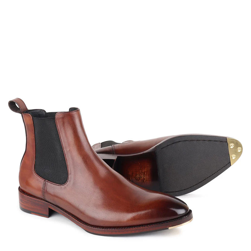 Patina Classic Leather Handmade Chelsea Boot Reddish Brown