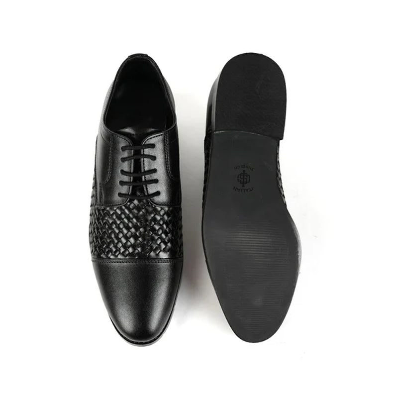 Men Braided Captoe Leather Oxford Shoe Black