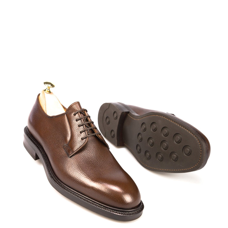 Plain Classic Polished Leather Derby Shoe Brown
