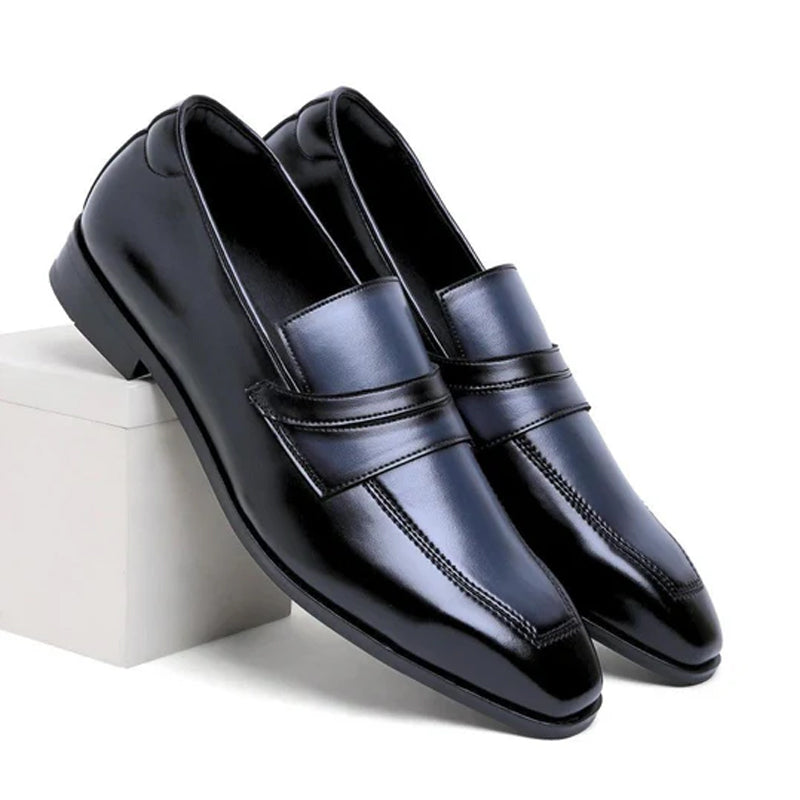 Classic Design Penny Shiny Leather Blue and Black Loafer