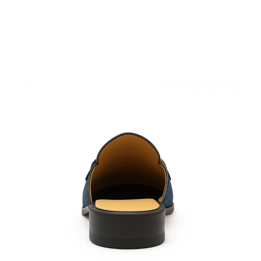 Embellished Textured Leather Mule Blue