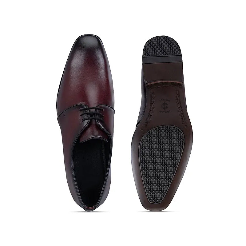 Plain Polished Shiny Leather Derby Shoe Burgundy