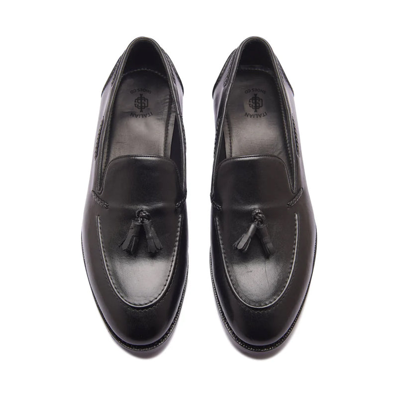 Classic Handmade Solid Leather Tassel Loafer Black