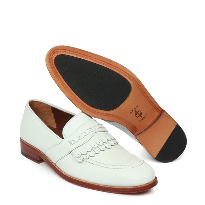 Pure Handmade Solid Tan Leather Loafer With Fringe
