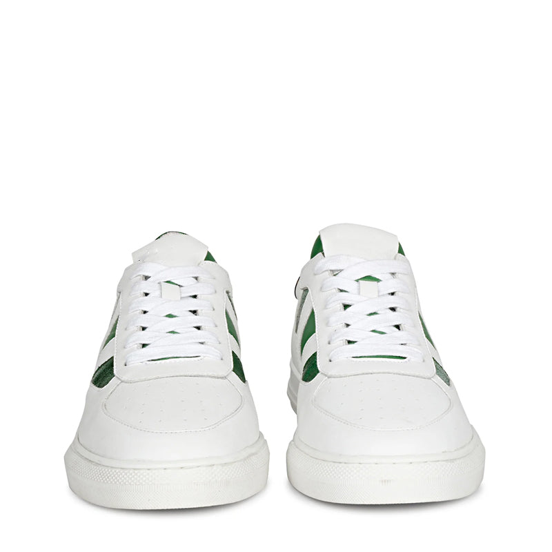 Leather Handcrafted White and Green Sneaker For Men