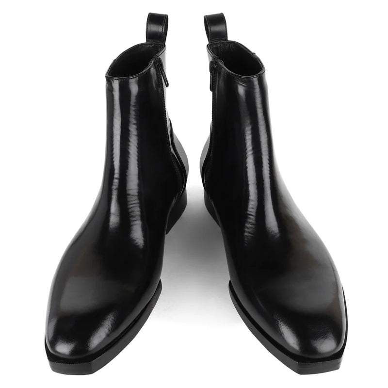 Luxury Handmade High-Top Leather Side-Zipper Boot Black