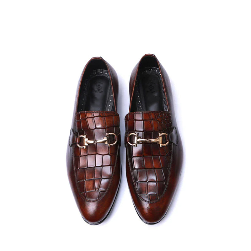 Croco Upper Leather Brown Loafer With Buckle