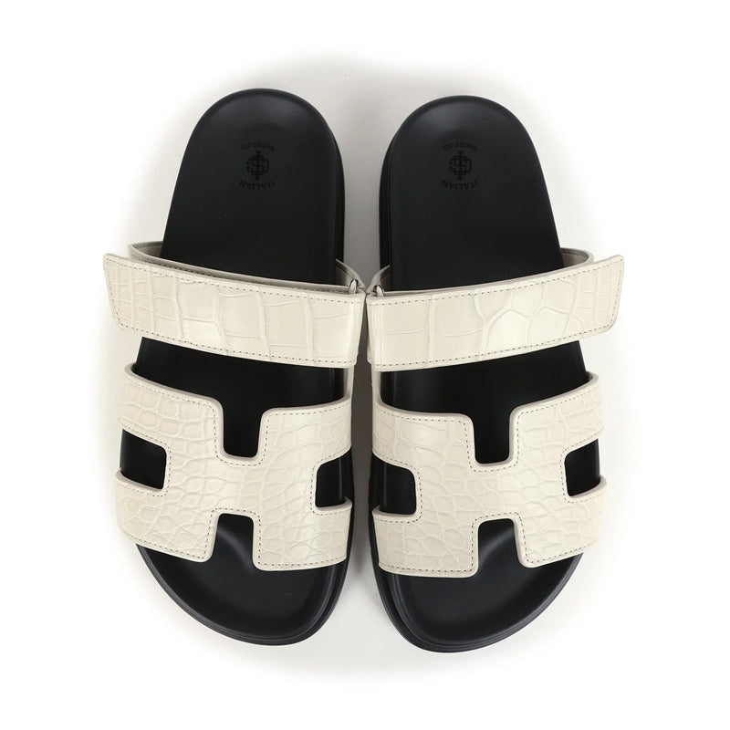 Luxury Croco Leather Beige Sandal