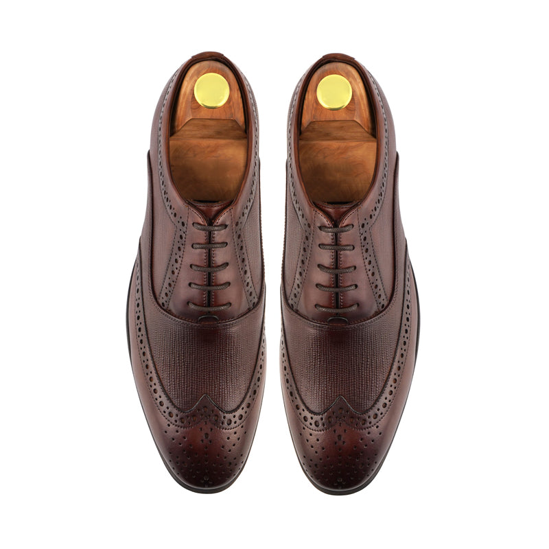 Wingtip Handmade Solid Leather Oxford Shoe Brown