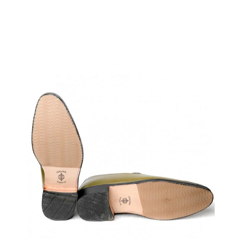 Casual Olive Slip-On Leather Tassel Loafer