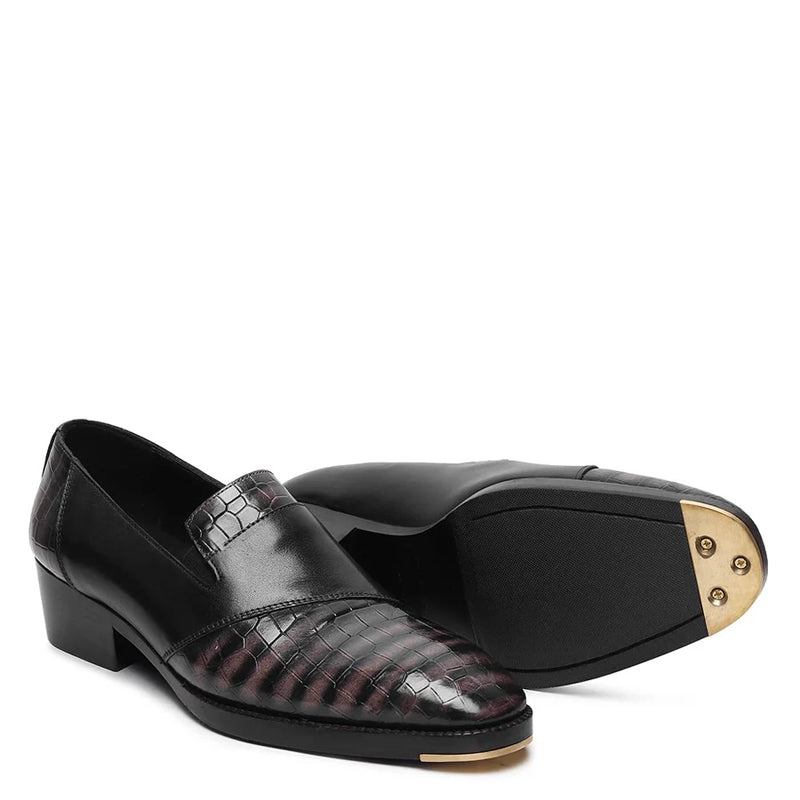 Patina Croco Mirror Glossed Cuban Heel Loafer Black