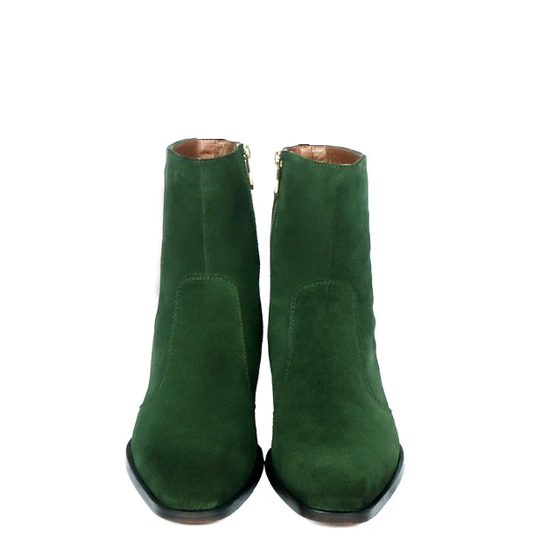 Luxury Cuban Heel High Ankle Green Suede Leather Zipper Boots