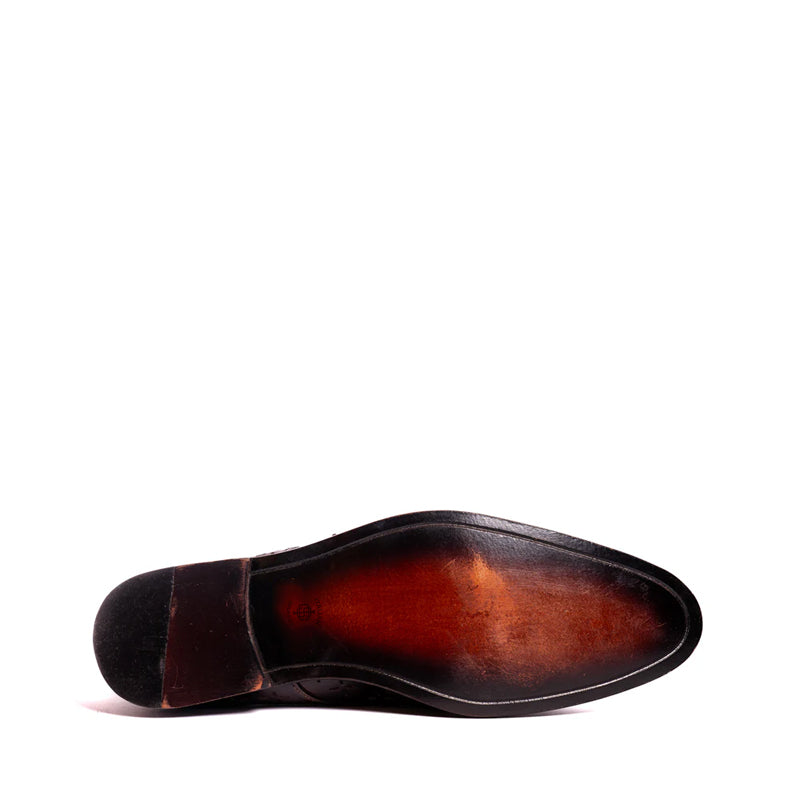 Luxury Design Shiny Leather Single Monk Strap Shoe Brown