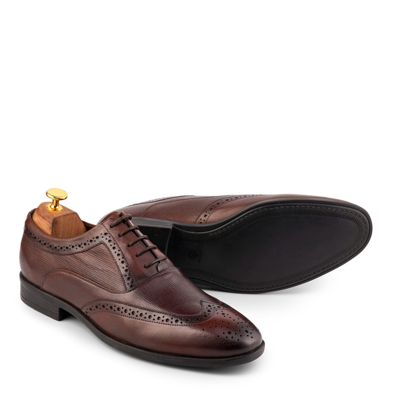 Wingtip Handmade Solid Leather Oxford Shoe Brown