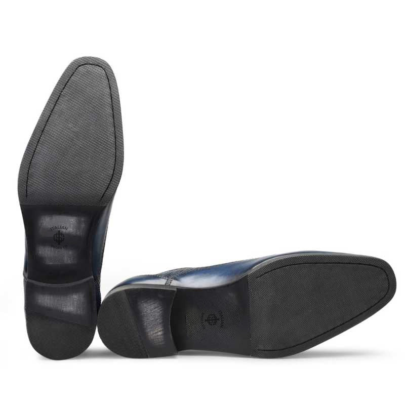 Men Dual Textured Solid Leather Oxford Shoe Blue