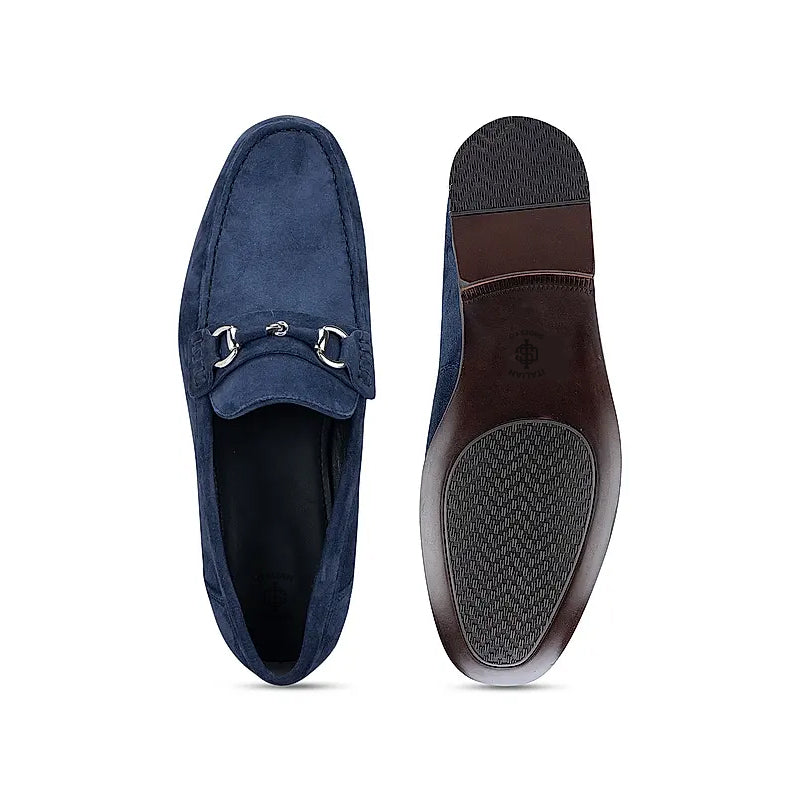 Suede Leather Formal Horsebit Buckled Blue Loafer