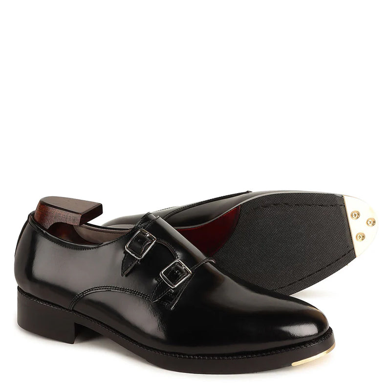 Classic Leather Formal Double Monk Straps Shoe Black