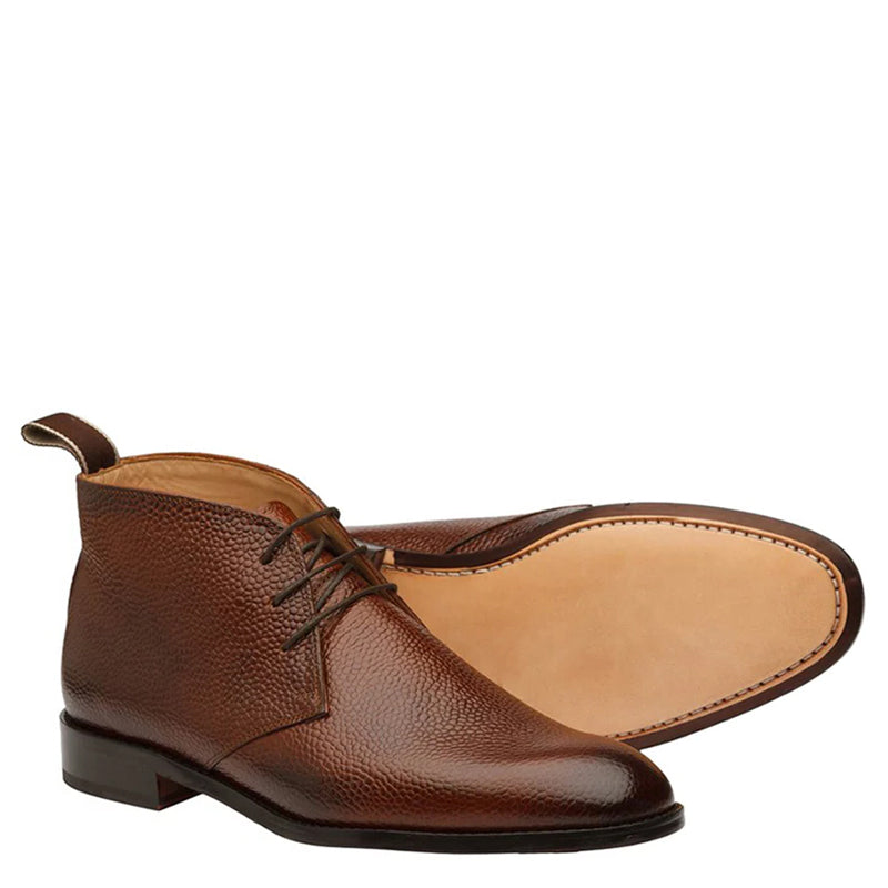 Luxury Stylish Leather Grain Chukkas Boot Brown