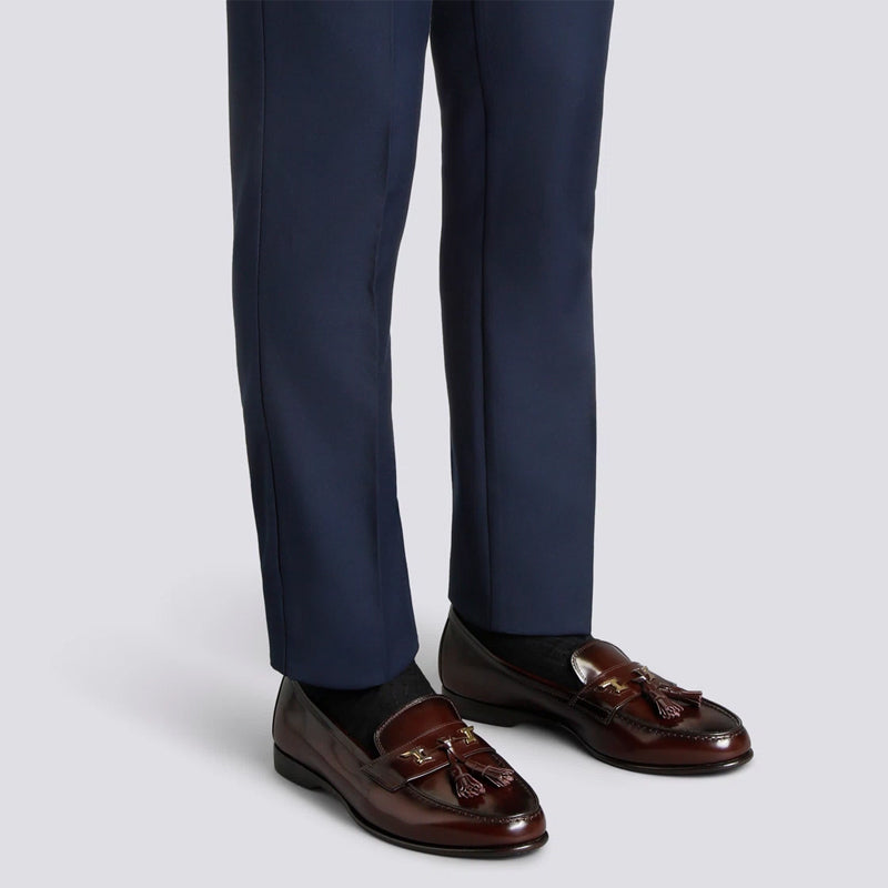 Polished Leather Tassel Blue Loafer For Men