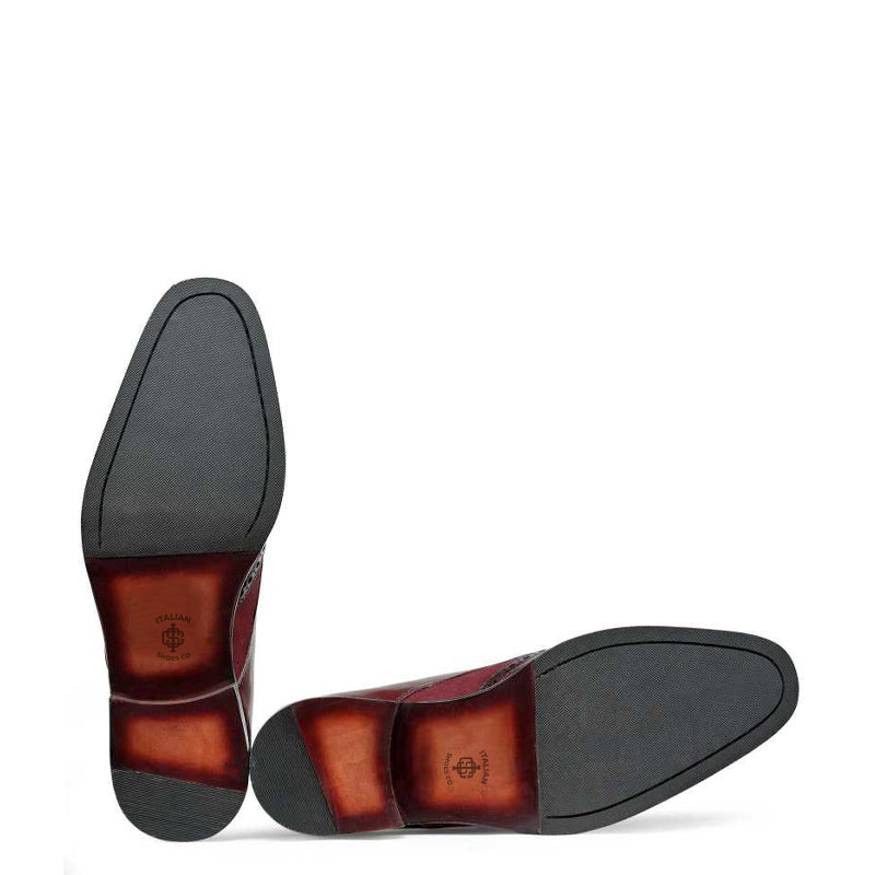 Wingtip Suede Shiny Leather Monksrtaps Shoe Burgundy