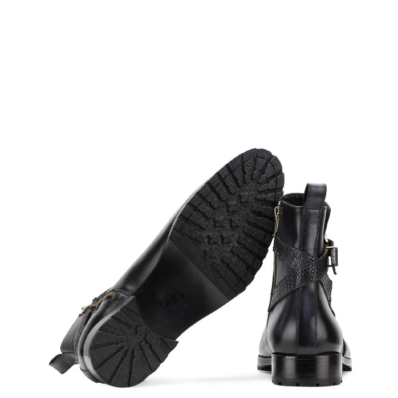 Luxury Stylish Leather Side Zipper Black and Grey Boot With Buckle