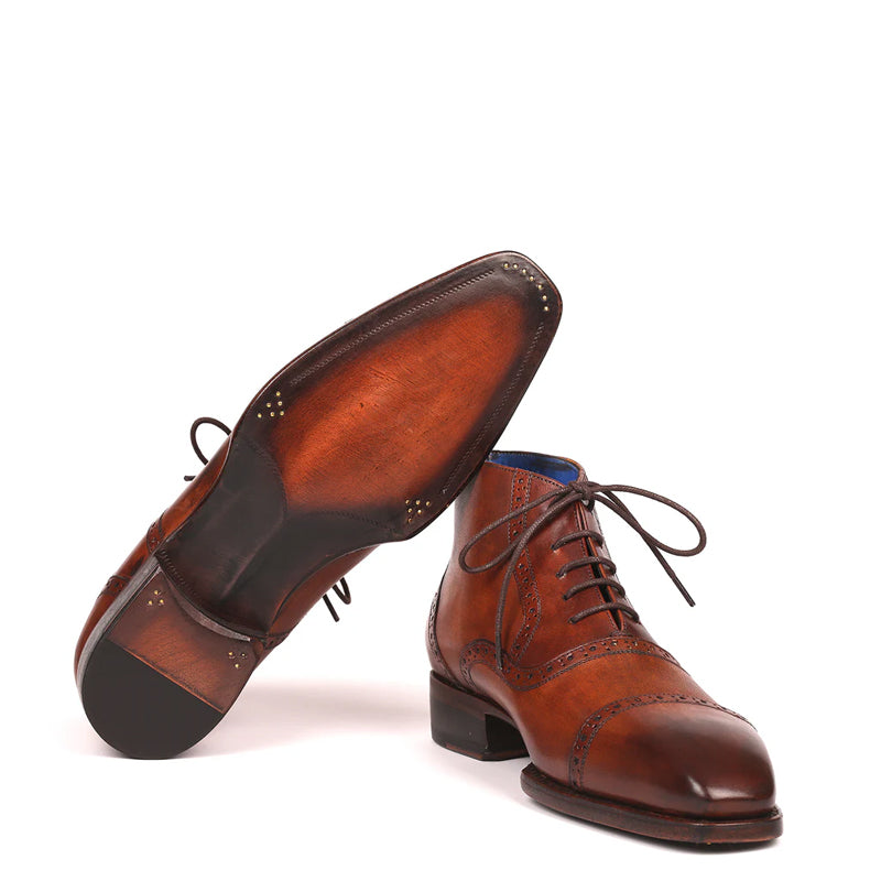 Men Antique Cap Toe Leather Ankle Boots