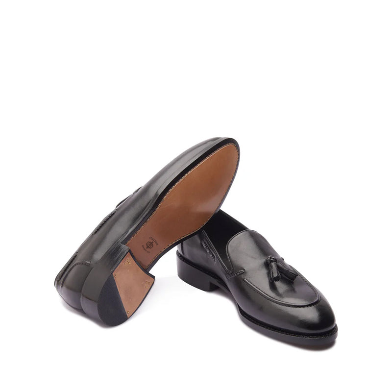 Classic Handmade Solid Leather Tassel Loafer Black