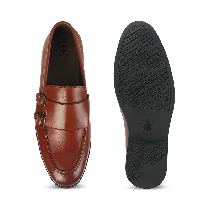 Classic Pure Leather Double Monkstraps Shoe Tan