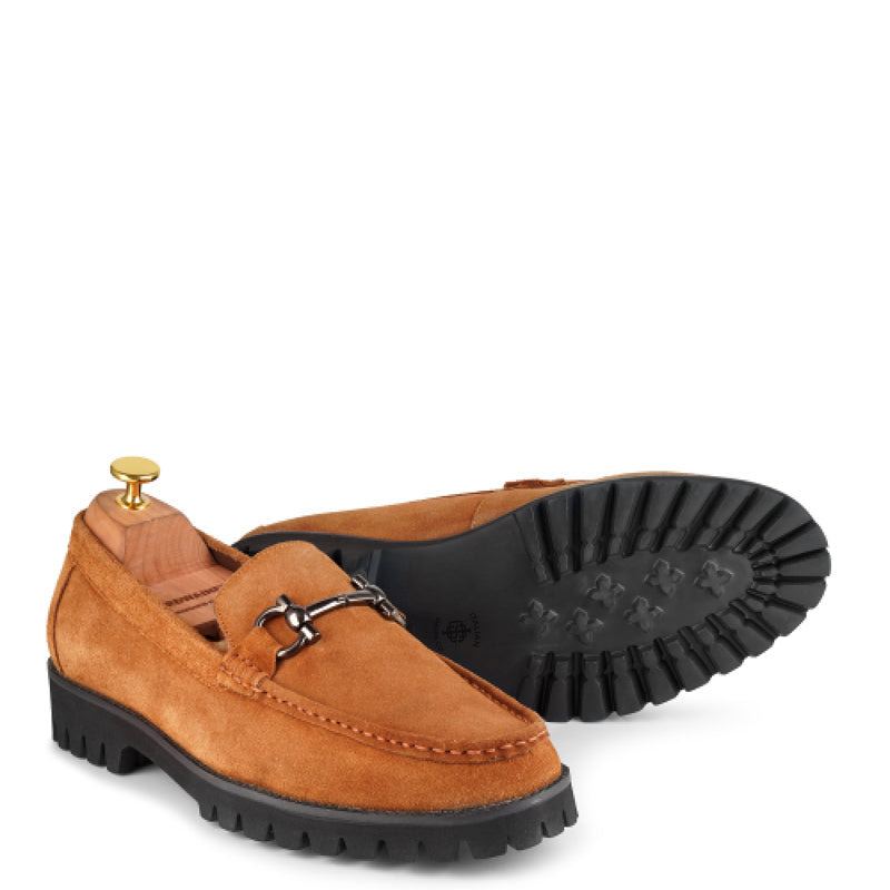 Suede Leather With Horse-bit Buckled Black Loafer