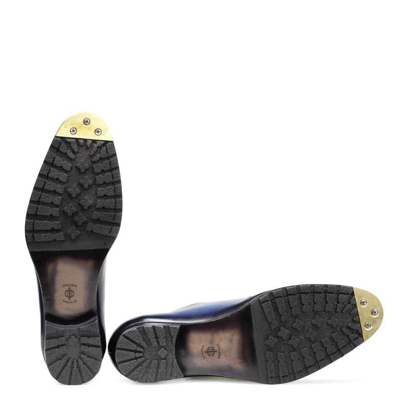 Captain Designer Leather Derby Shoe Blue