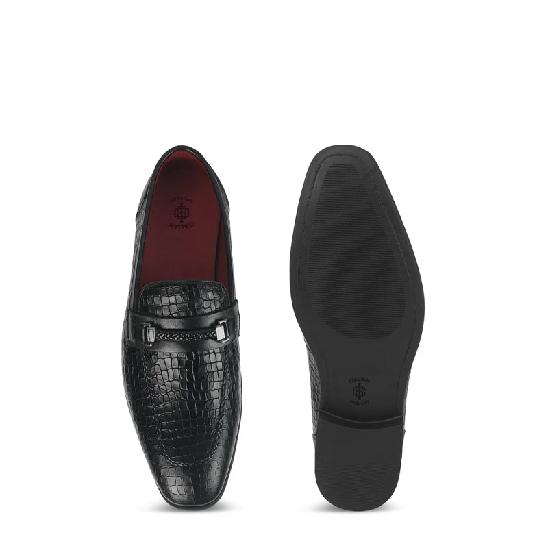 Men Crocodile Pattern Leather Stylish Loafer Black