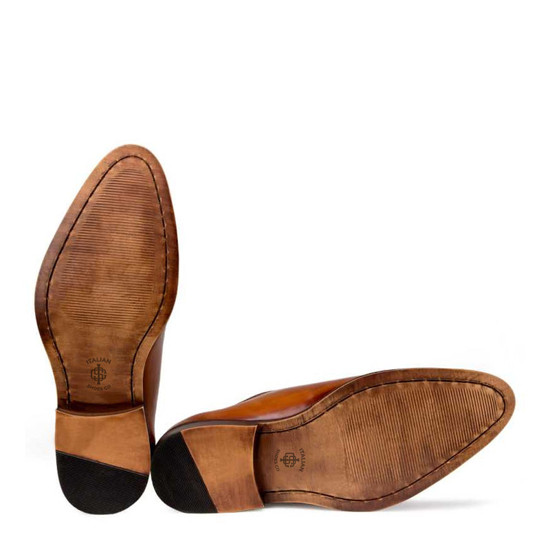 Side Lace-Up Wholecut Leather Tan Oxford Shoe